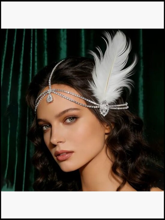 Vintage Crystal Feather Flapper Headpiece for Gatsby Costume Hair Jewelry main image 4